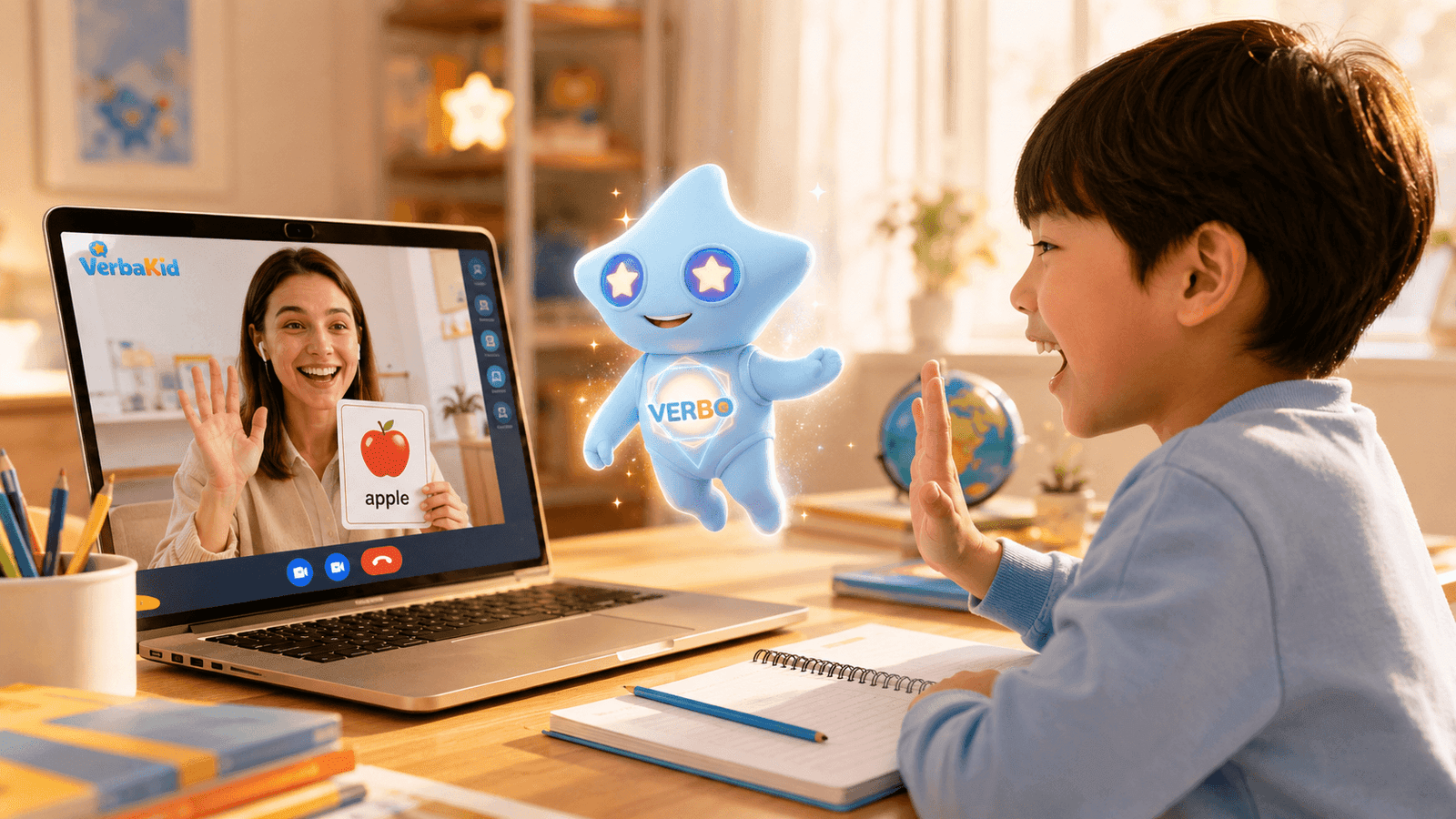 Child in a live online English lesson